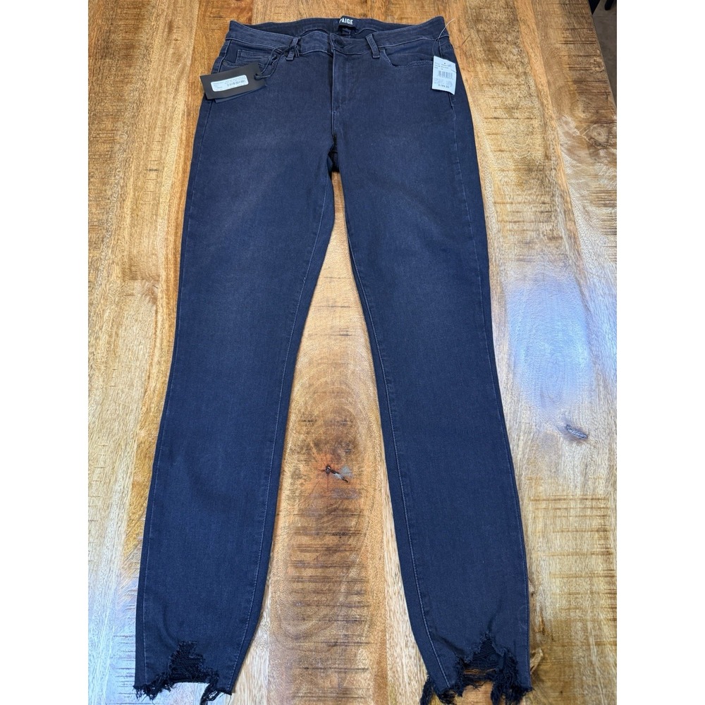 PAIGE Verdugo Ankle Jeans 30 NWT Black Fog Super Distressed Skinny $199